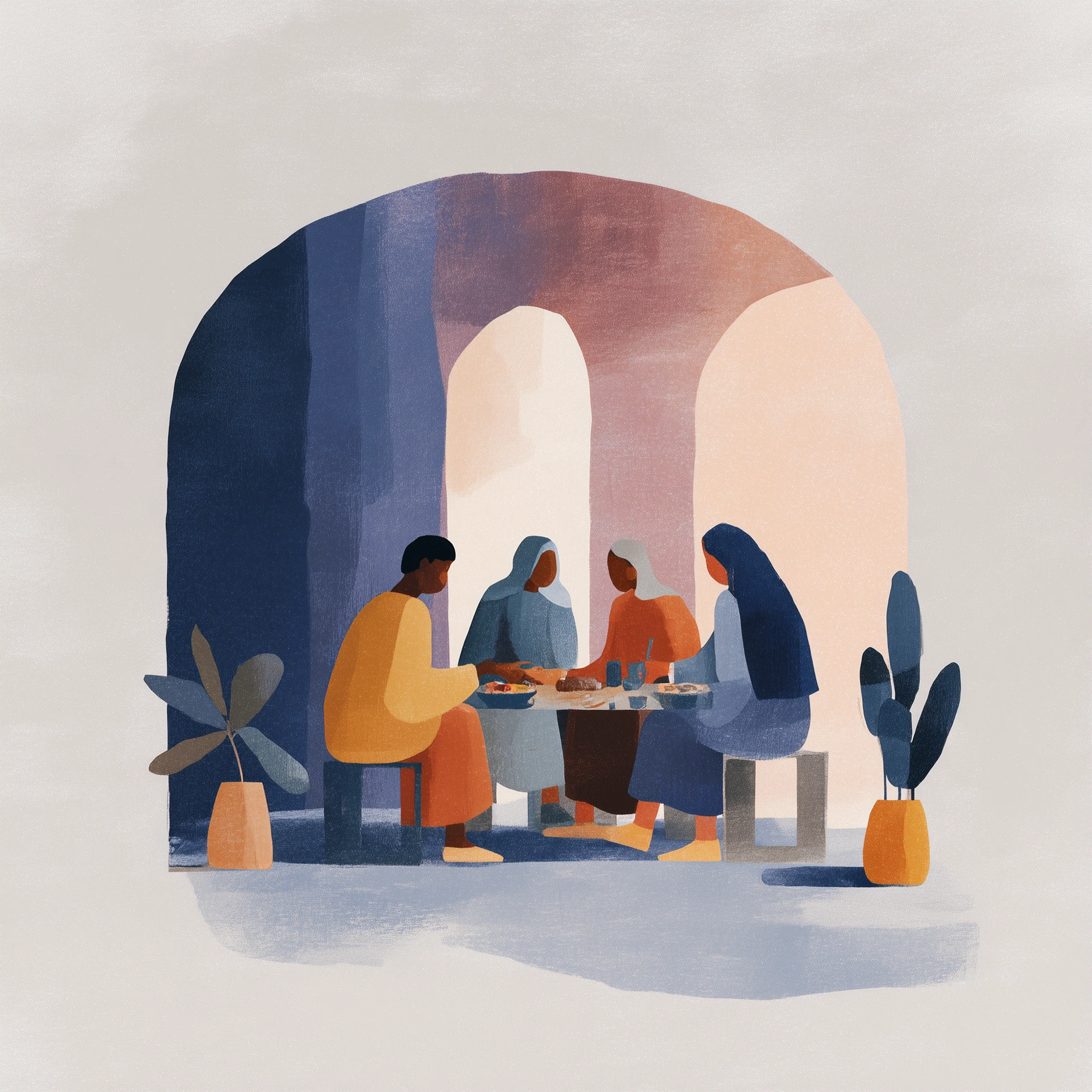 Everyplace illustration of people gathering around a table