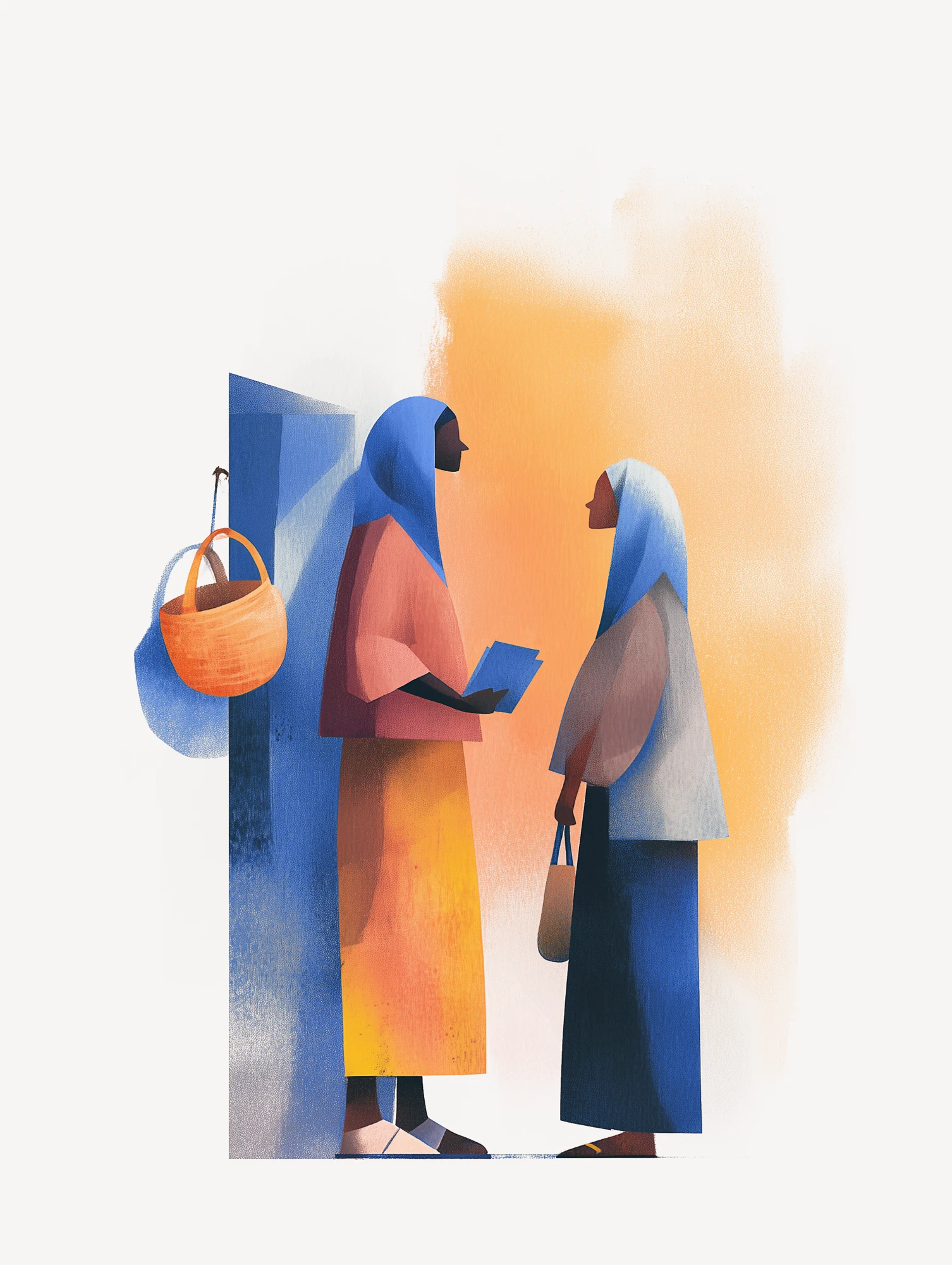 Everyplace illustration of two women talking at a doorway