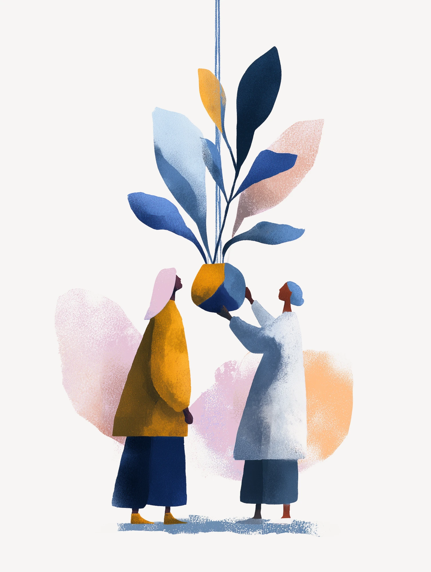 Everyplace illustration of two people holding a large potted plant