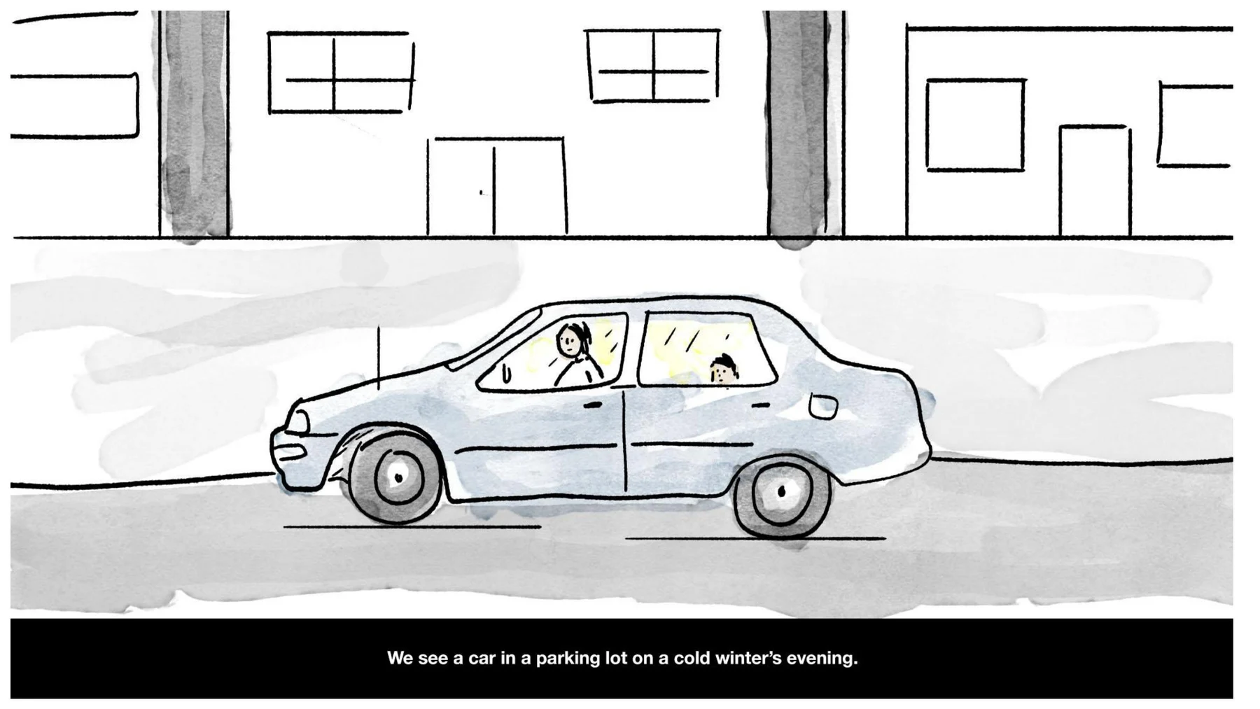 Illustrated storyboard for the Nashville Rescue Mission Christmas film