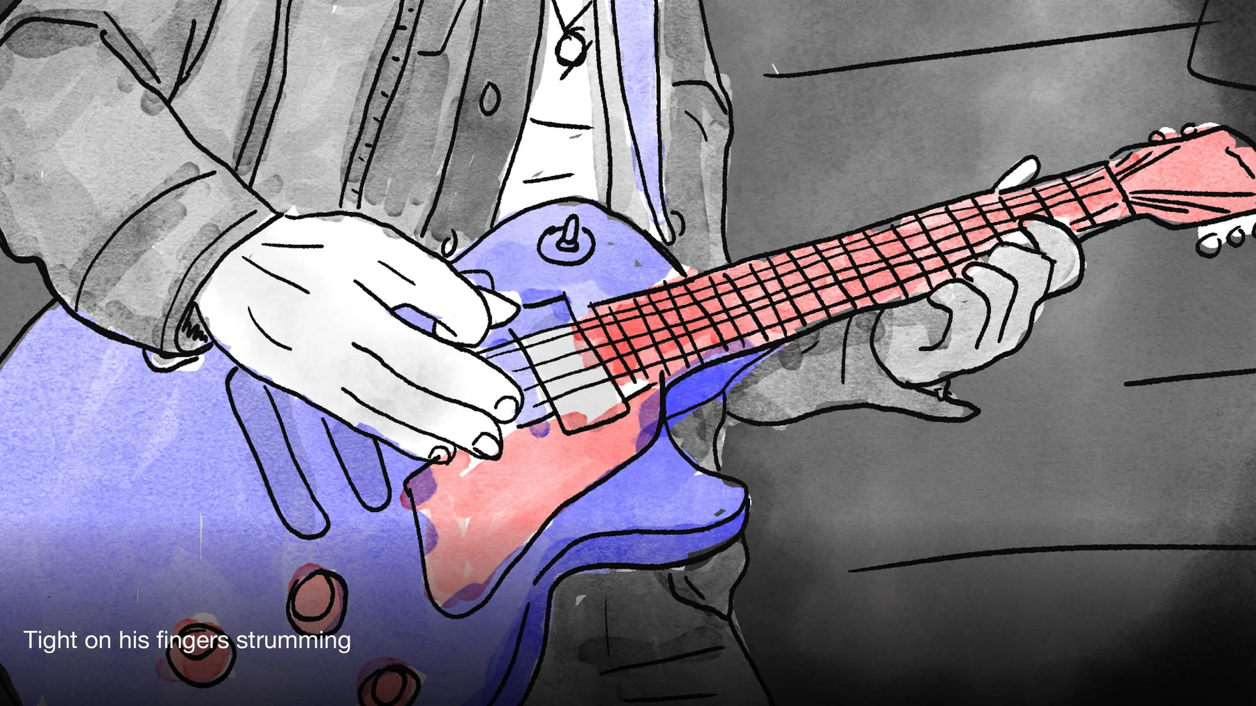 Hand-drawn storyboard for a Red Bull live-music concept in Nashville